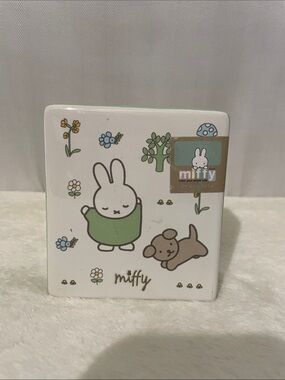 miffy Ceramic Box with Green Outfit & Brown Puppy Illustration